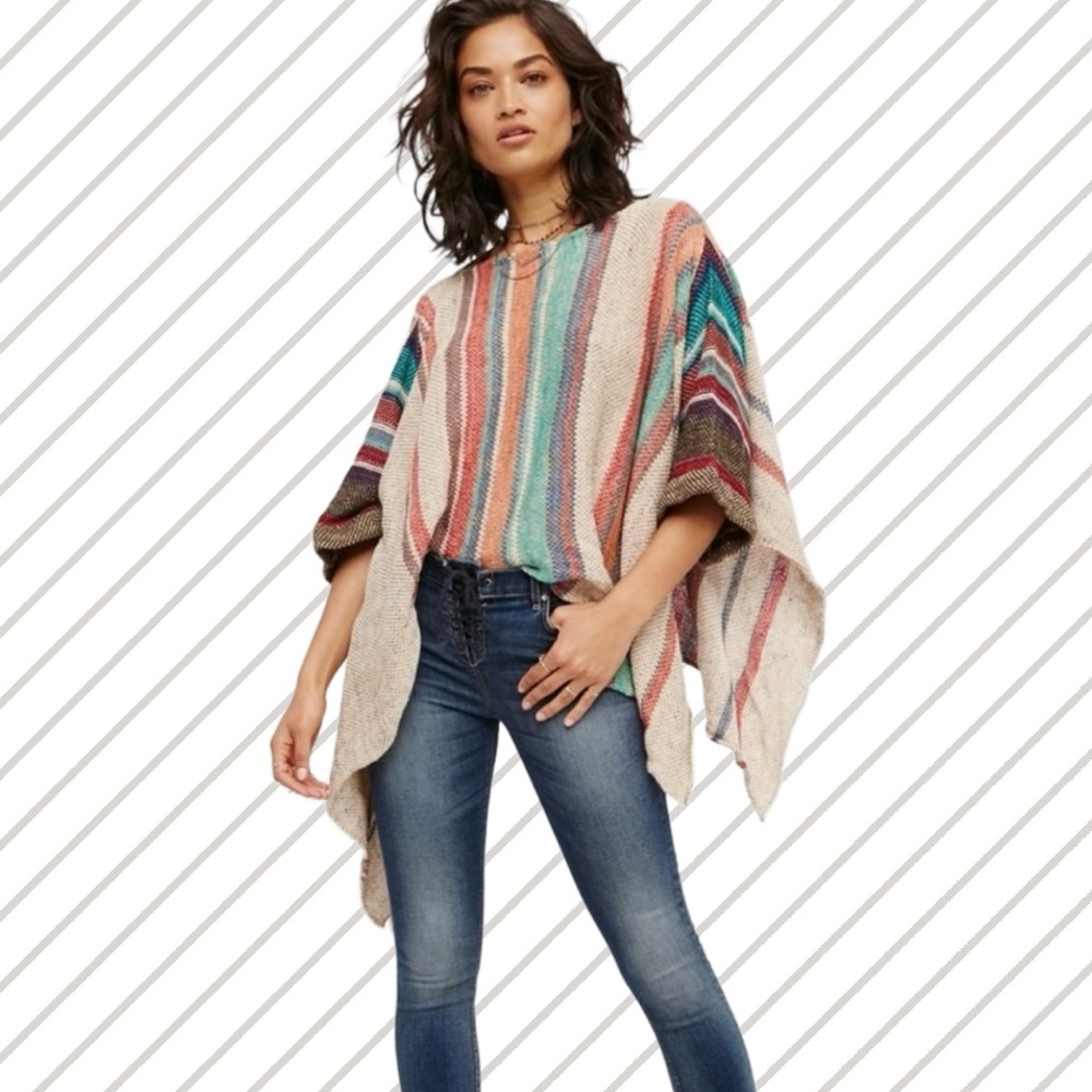 Free People Fressia Stripe Pullover Poncho Top - Size XS